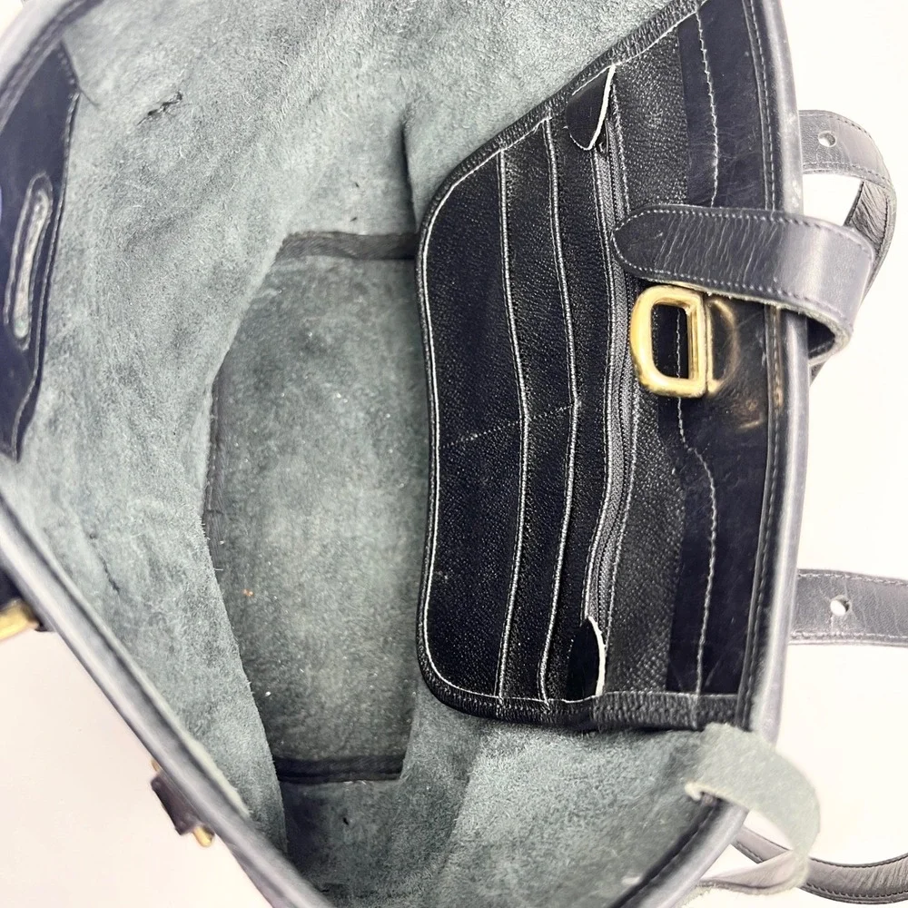 VTG Dooney & Bourke‎ East/West Bucket Tote Handbag Leather Navy MADE IN USA Bag